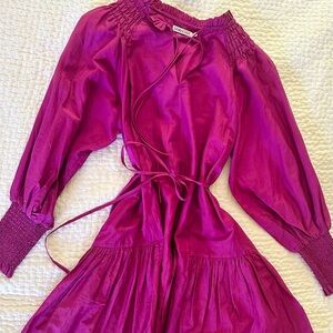 Mariacher smocked, puff-sleeve short dress. Perfect for brunches.